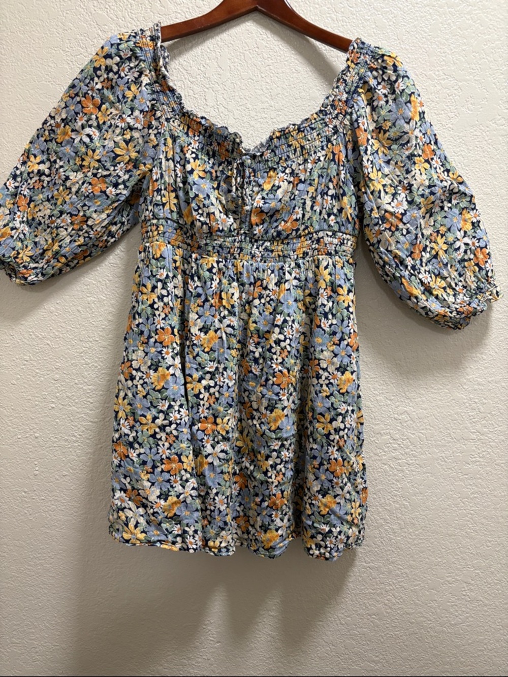 American Eagle Outfitters Floral Mini Dress in Blue, Yellow, White